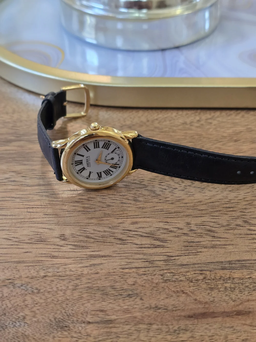 Perry Ellis Men’s Gold Case Black Leather Watch